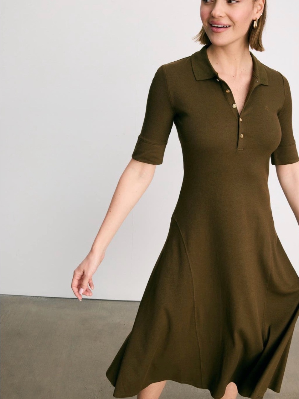 Lauren Ralph Lauren Olive Polo Midi Dress